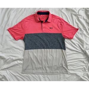 Under Armour men’s size large pink/coral heather blue and white athletic polo
